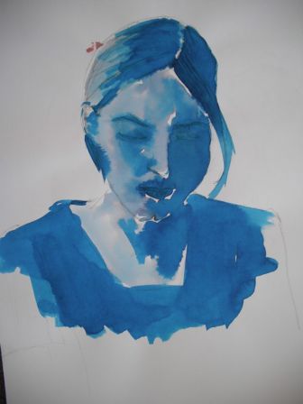fevrier 2012 - portrait bleu n°1 - encre - format 30x40cm