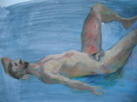 man in blue - nu - acrylique, 36x48 cm