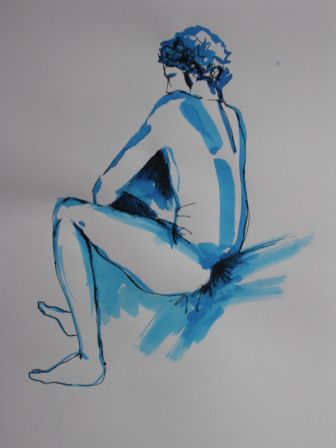 encre bleue 2 - nu cyan - format 30x40 cm