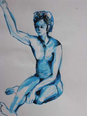 encre bleue 3 - nu cyan - format 30x40 cm
