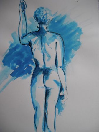 encre bleue 4 - nu cyan - format 30x40 cm